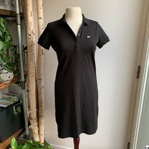 Lacoste Women’s Black Stretch Cotton Mini Piqué Polo Dress / 42 / 10 / L
